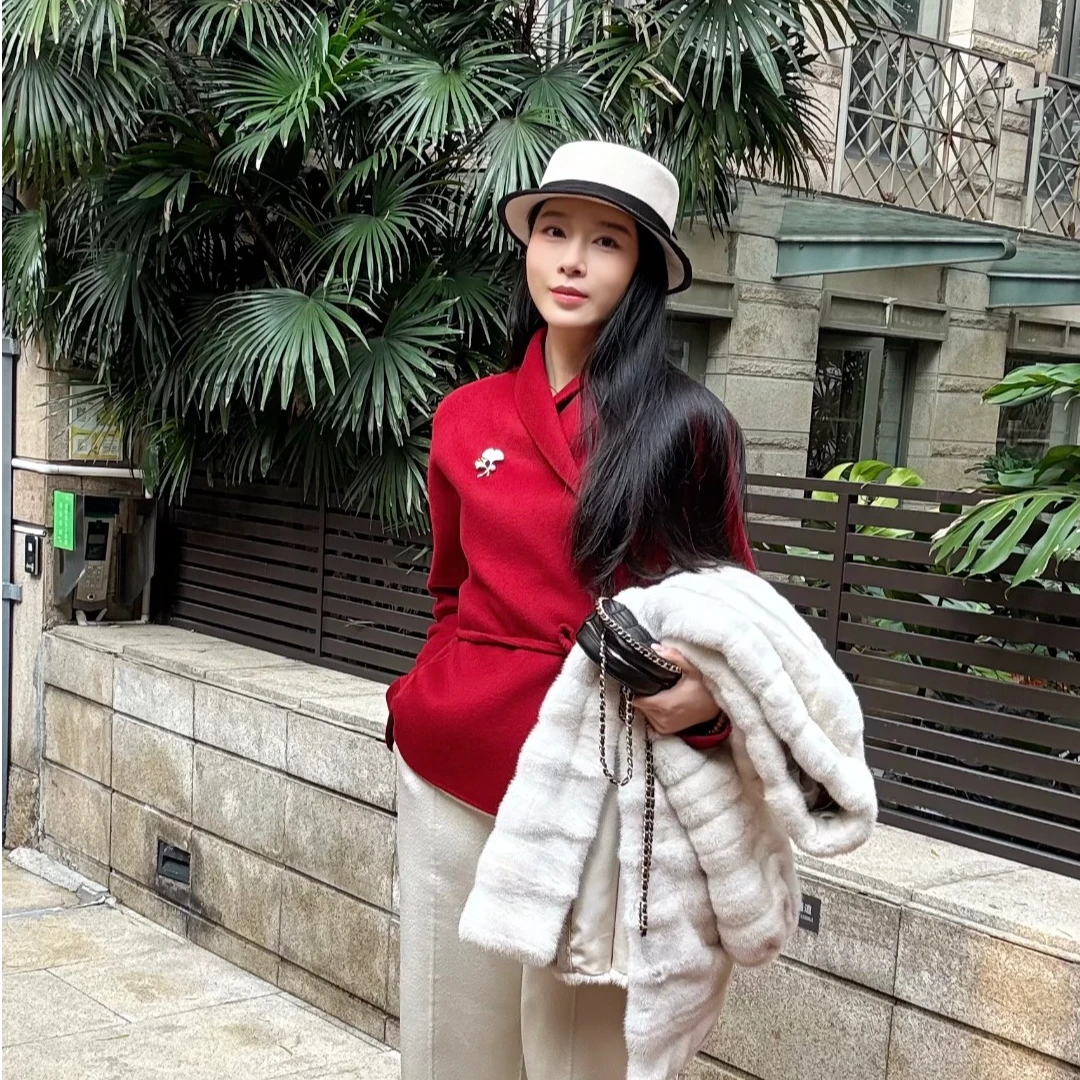 青羽2025秋冬限定色羊绒中长款大衣冬季时尚外套