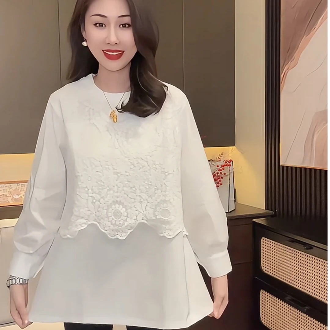 2025春季新款上衣时尚洋气显瘦蕾丝衫衫小香风爆款欧美假俩件