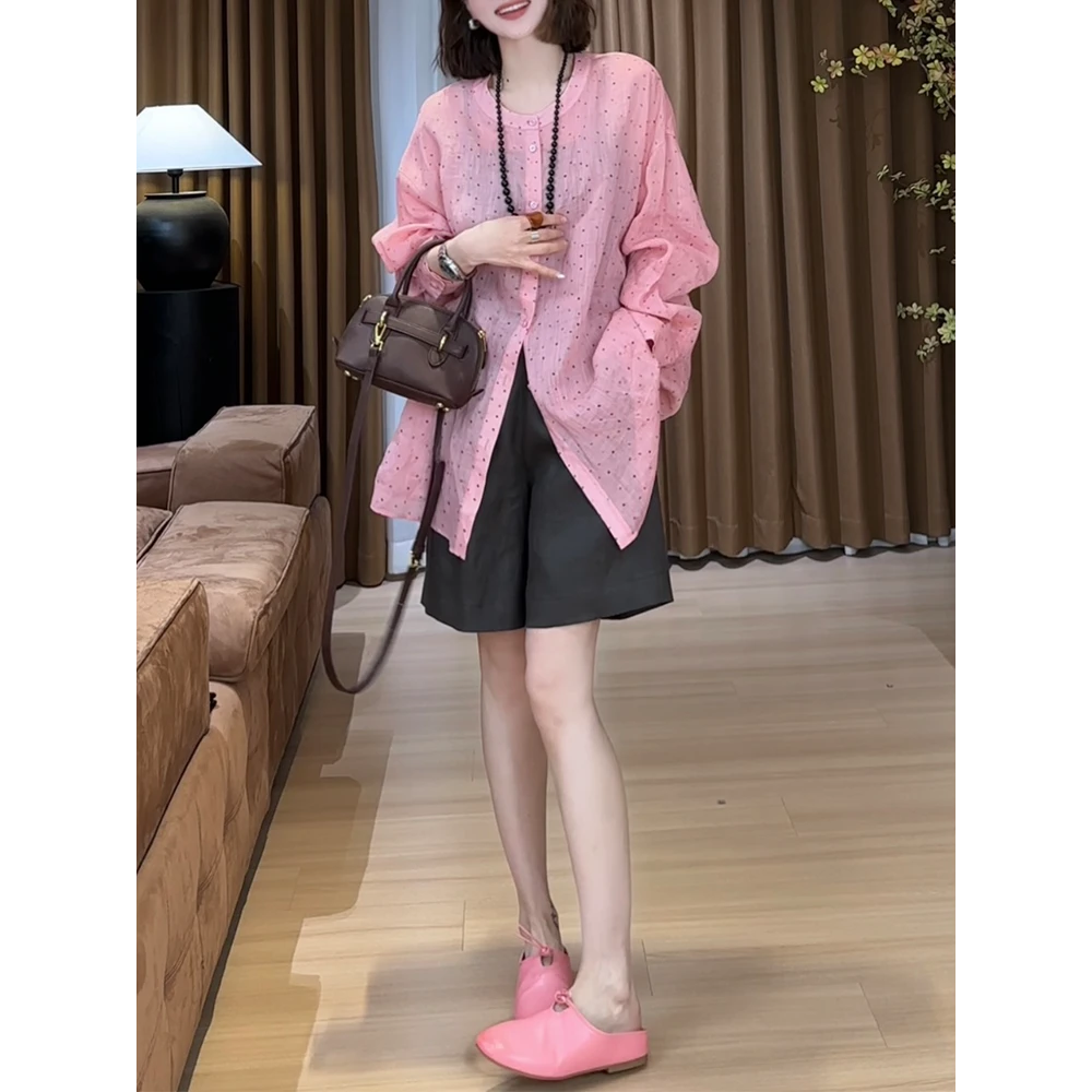 2025夏款小众设计极简风彩色波点轻薄款衬衫时尚休闲上衣小衫女