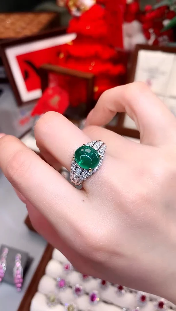 【闪购商品】祖母绿戒指18K金镶嵌4ct/天然宝石/七天无理由
