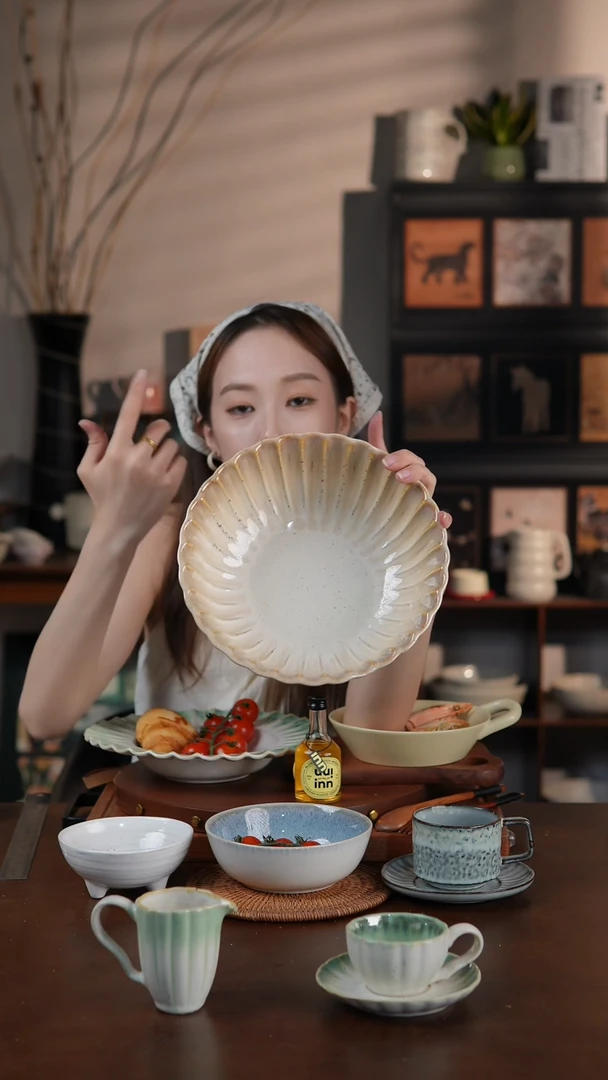 陶瓷焦糖色贝壳9寸大汤盆 微瑕 凑满20发货