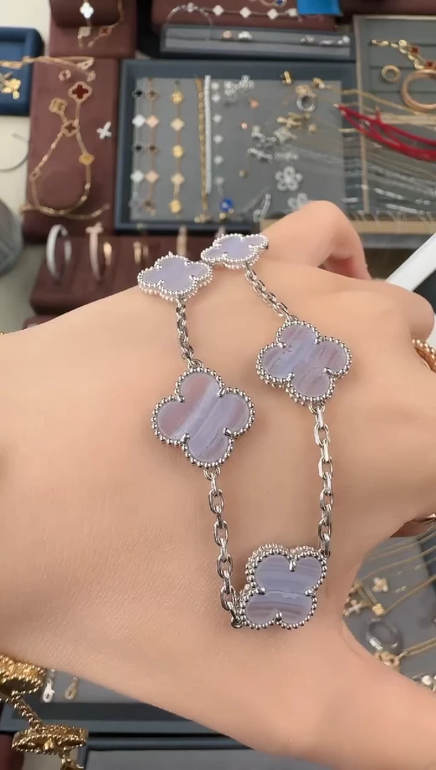 【闪购商品】玛瑙/玉髓手链18K金镶嵌紫玉髓五花手链（高定款）