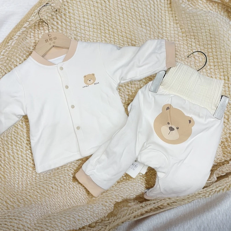 春款婴儿薄棉40克开扣分体屁屁裤按扣套装新生儿高腰套装