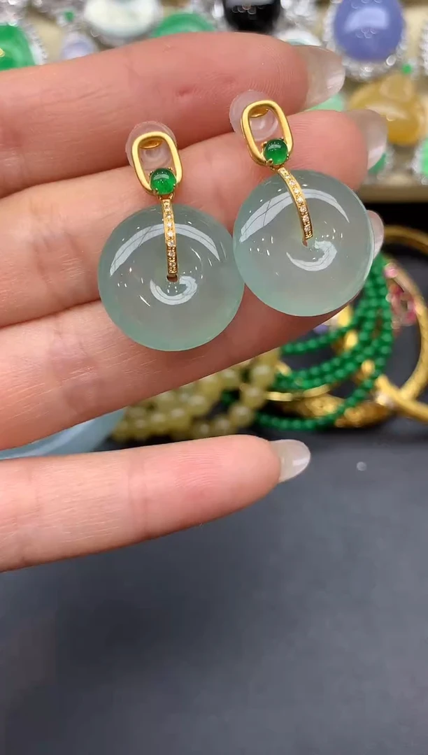 翡翠18K金镶嵌耳饰360-雪姐翡翠天天见