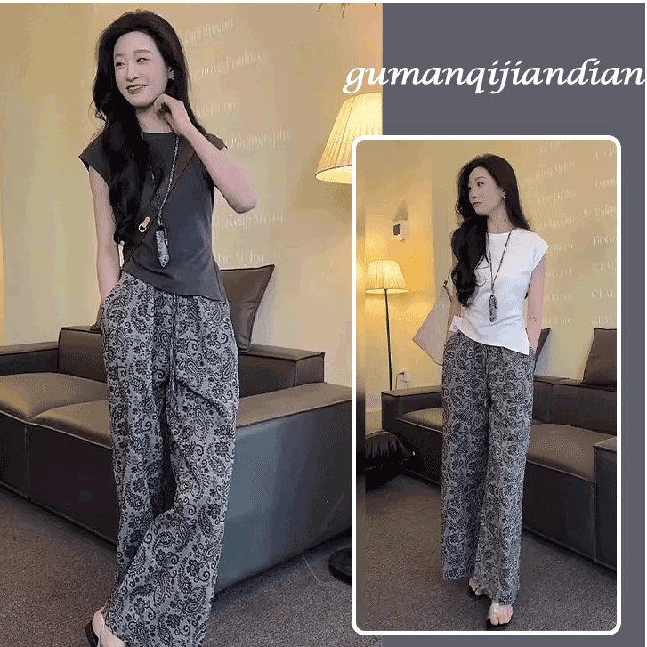 2025年超火夏装茶系穿搭配一整套减龄时尚休闲上衣裤子洋气两件套