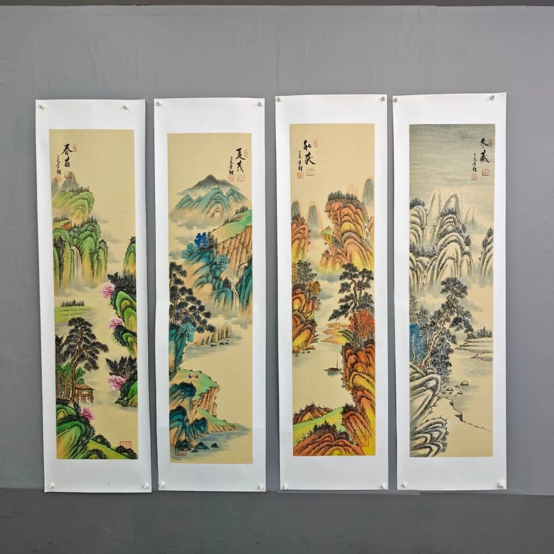 锦煌专属/李鲤手绘/春夏秋冬/画芯138x34.5/四尺对开