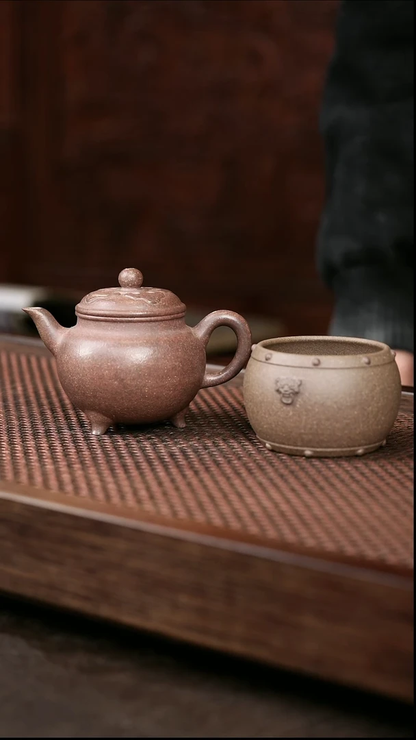 茶壶紫砂岩中泥大彬如意+战鼓杯