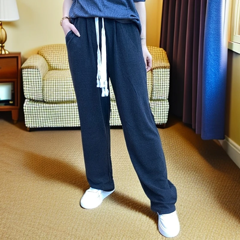 休闲裤女夏2024新款欧货宽松时尚高腰显瘦直筒阔腿裤子DUA4877