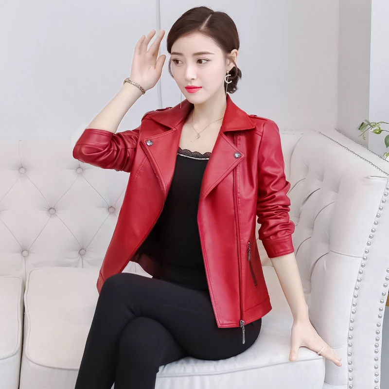 品牌韩版时尚洋气百搭显瘦皮衣外套秋冬新款大码潮流女士短款皮衣