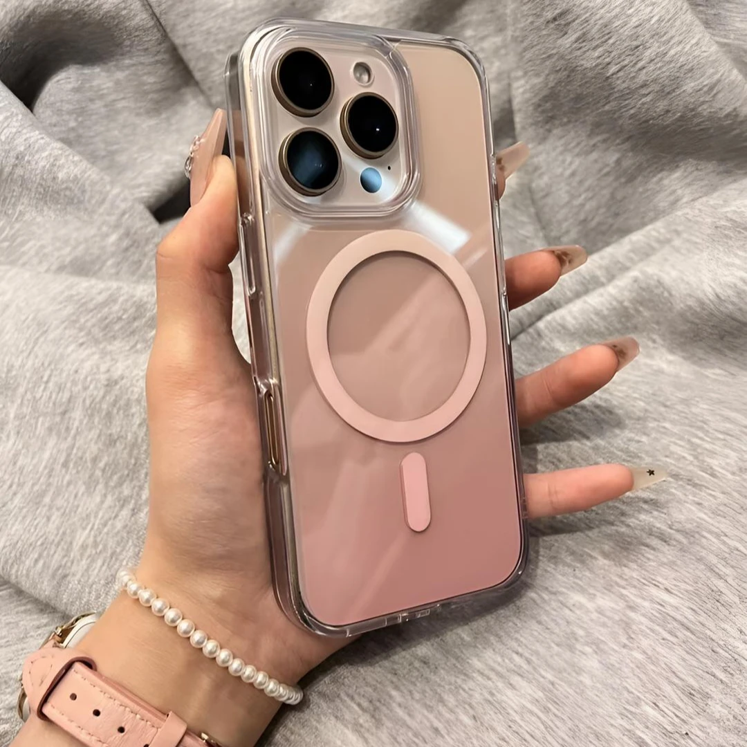ins韩系渐变粉适用苹果16手机壳13保护壳15磁吸14防摔12卡通11软