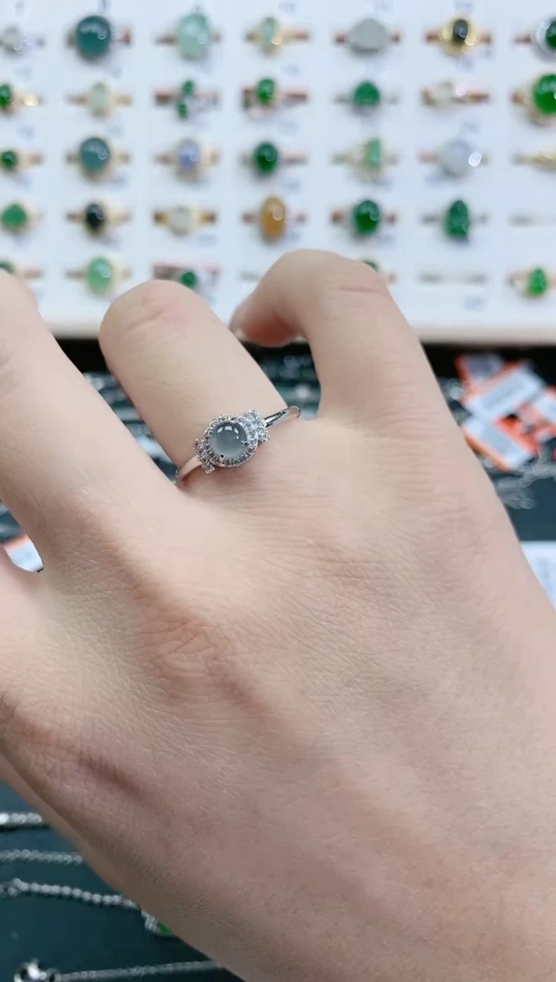 翡翠戒指银S925镶嵌 天然翡翠