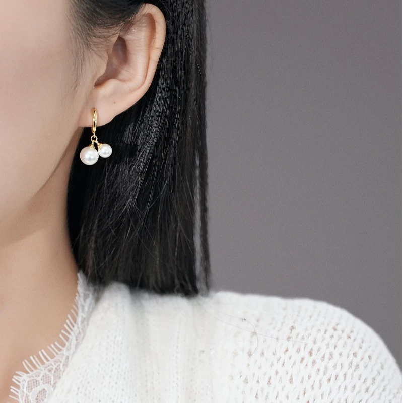 铜合金耳饰 925银针大小珠耳环小众设计感轻奢高级耳圈耳环2025款