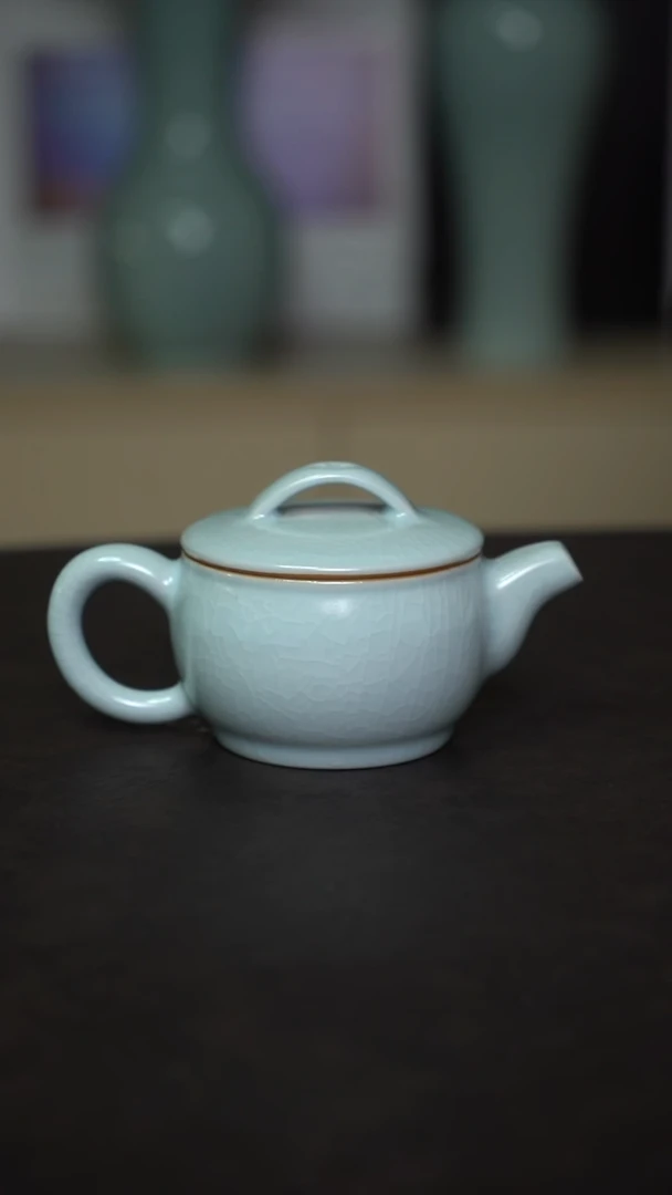 杯子瓷月白釉汉瓦壶全手工