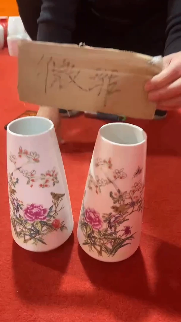 摆件陶景德镇鸟语花香直筒花瓶，微瑕