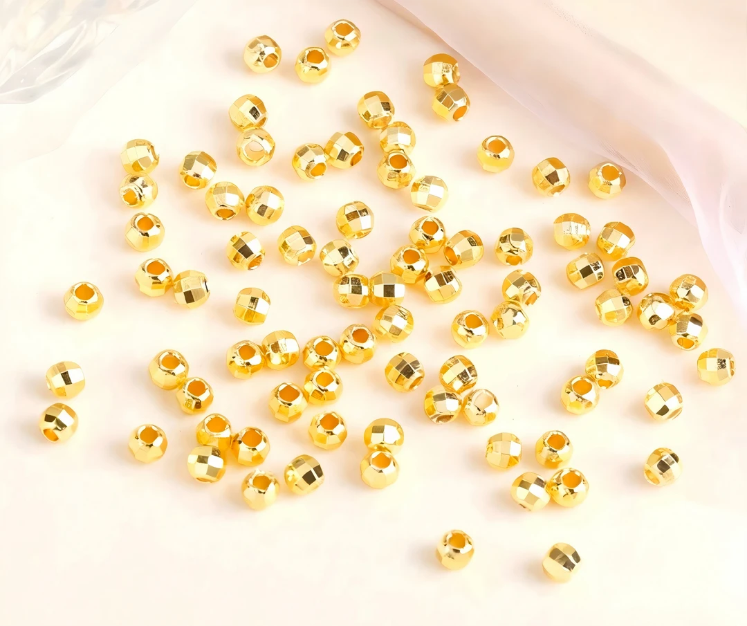 亮面蹦迪珠爆闪保色切面珠铜镀金镭射珠手串隔珠饰品DIY配件