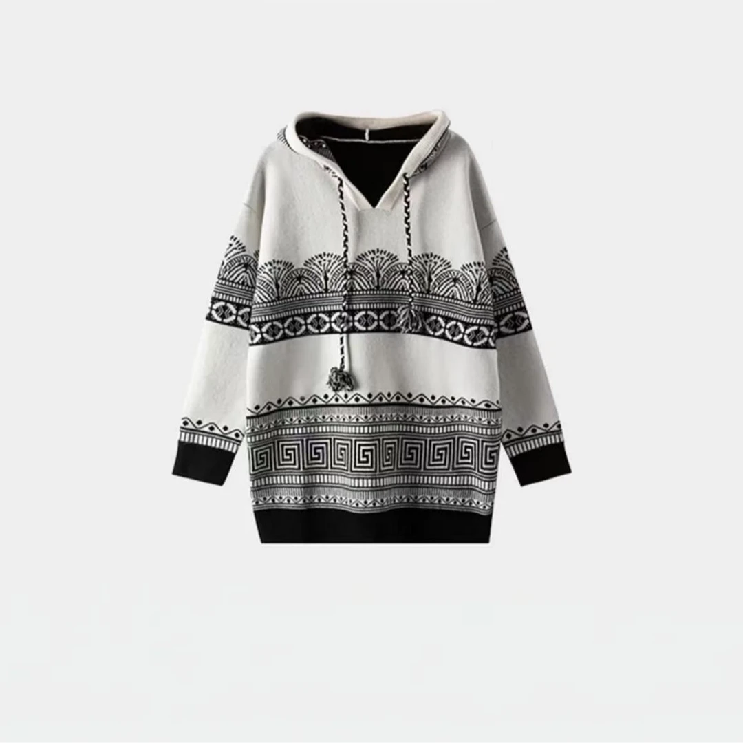 【小禾同款】菲尔岛连帽天丝羊毛针织衫百搭时尚秋宽松冬毛衣9278