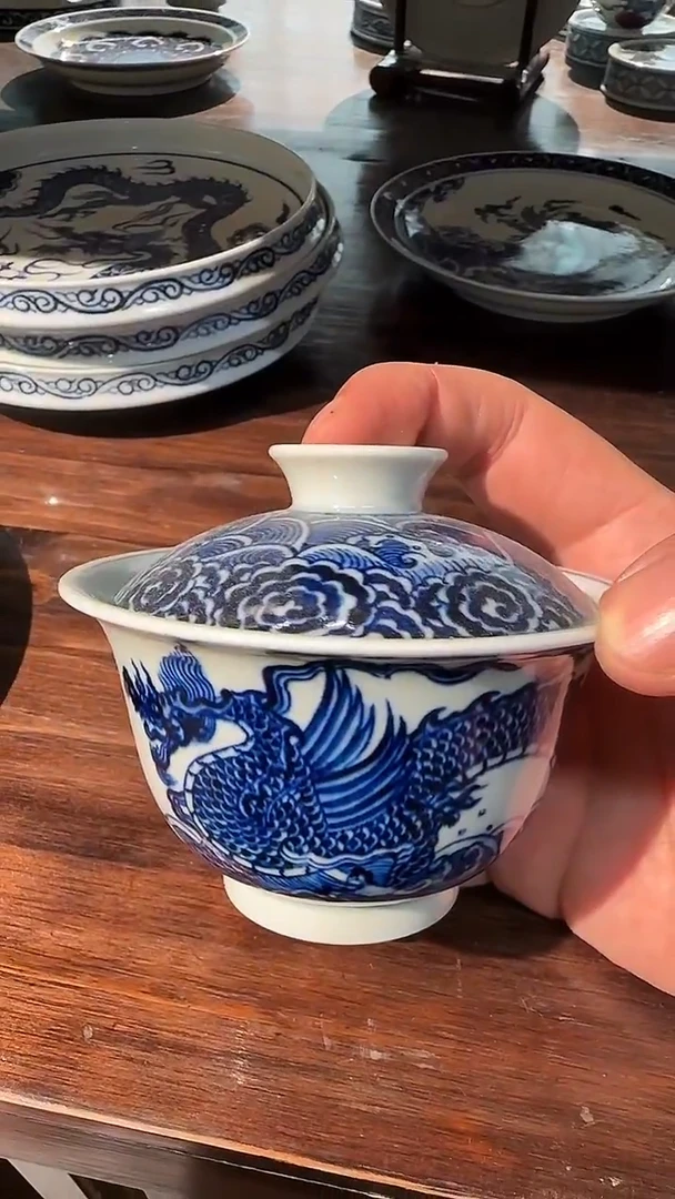 【初谨】青花龙纹盖碗