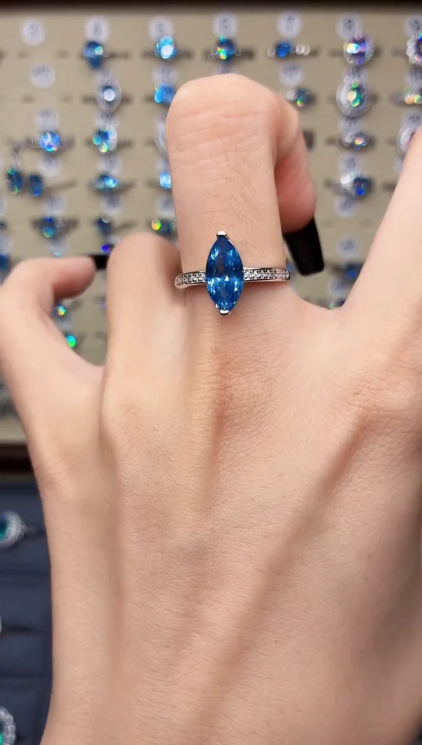 无925银无品牌 925银 轻奢女神款魔鬼蓝色系