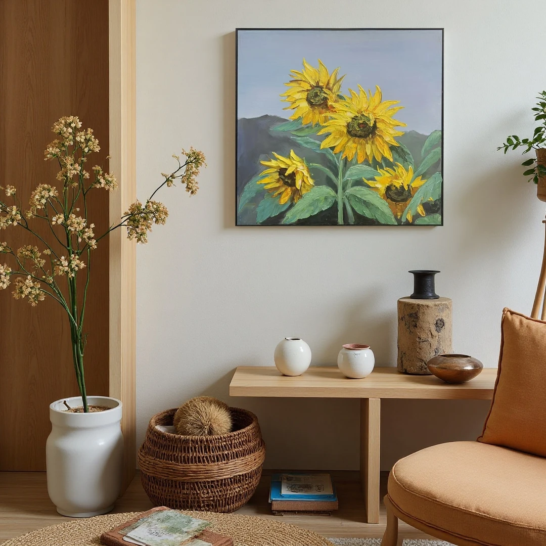 尚美诚《向日葵》原创立体玄关餐厅油画