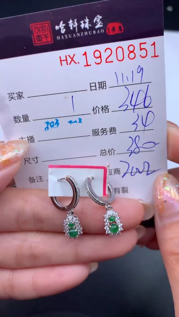 未镶嵌挂件翡翠哈轩 耳饰1对