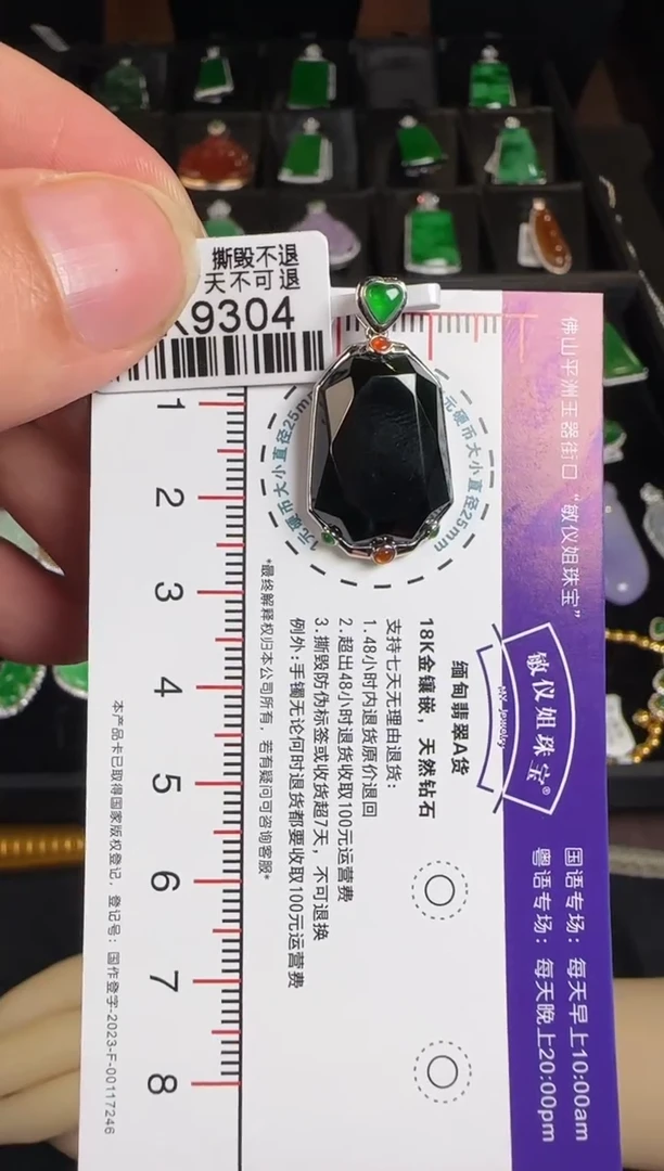 颈饰18K金镶嵌翡翠DK9304墨翠无事牌