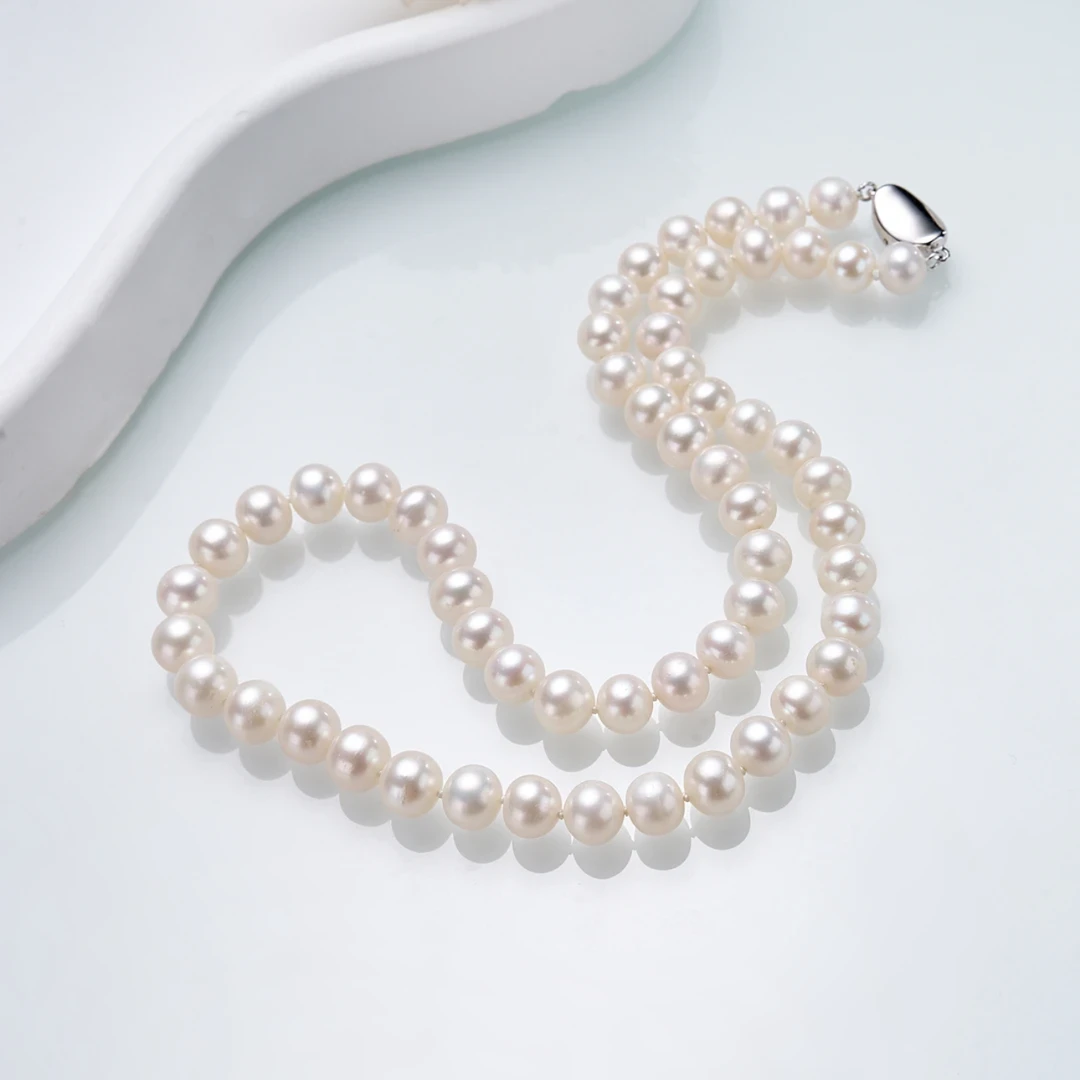 链子925银 8-9mm时尚极光正圆元宝扣项链+45cm