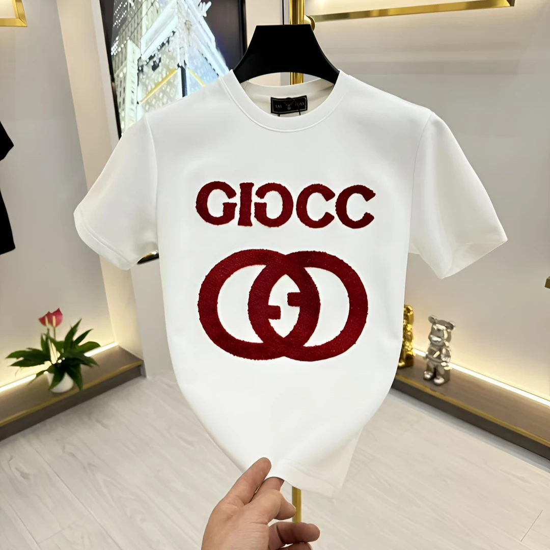 T恤圆领欧美简约短袖韩版重工刺绣男士百搭男装简约打底衫2511-1