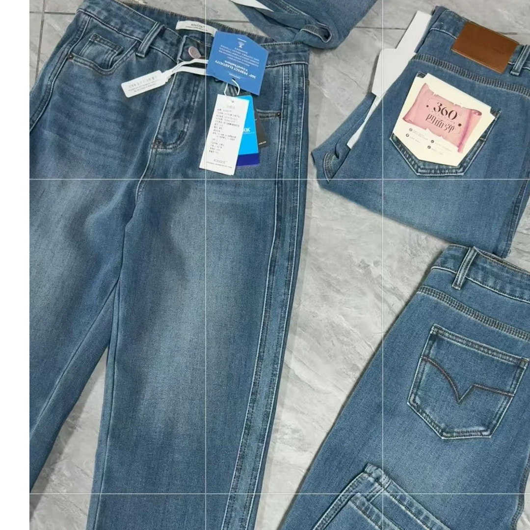 水洗冬女显瘦直筒裤时尚法棍牛仔裤窄版直筒裤小个子弹力加绒加厚