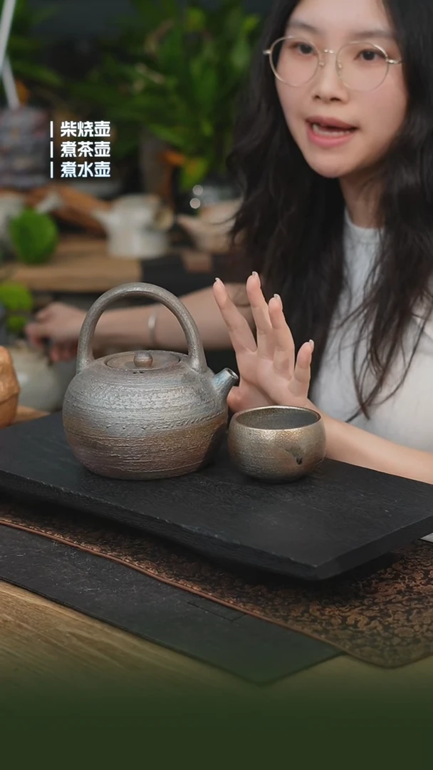瓷片铁胎柴烧800cc 一壶一龙窑禅定杯（可备注有字无字）