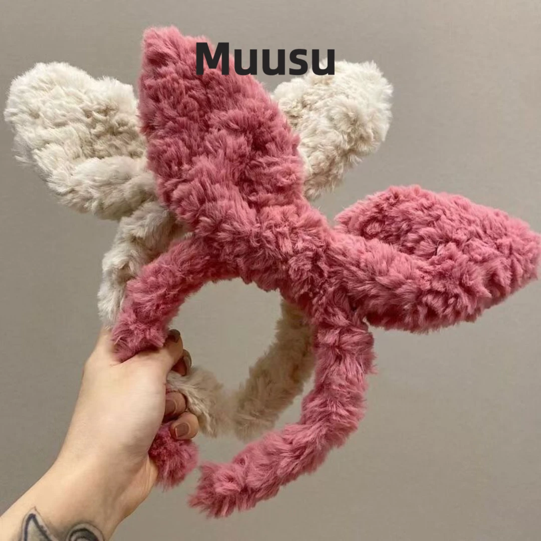 【Muusu】毛绒超大兔耳朵蝴蝶结发箍新款气质发卡头箍