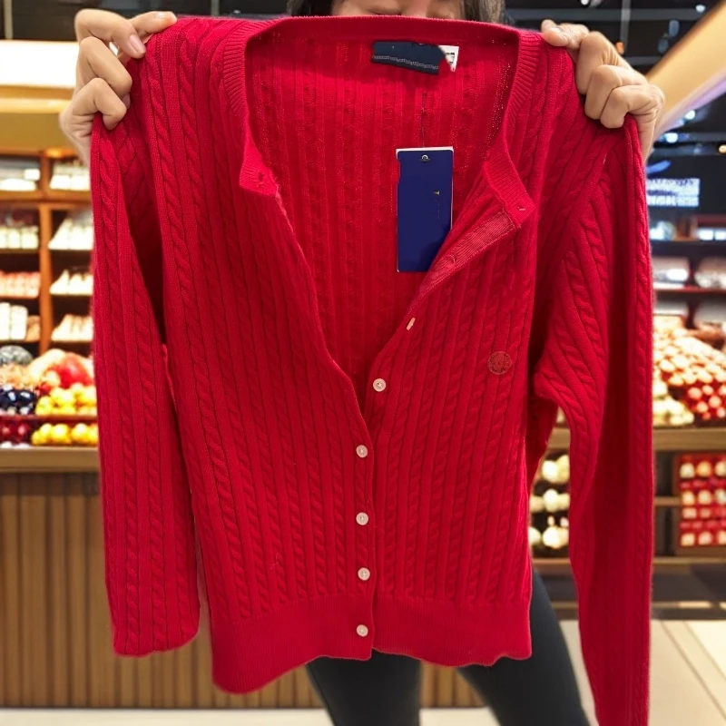 丽姐服饰-红色毛针织开衫