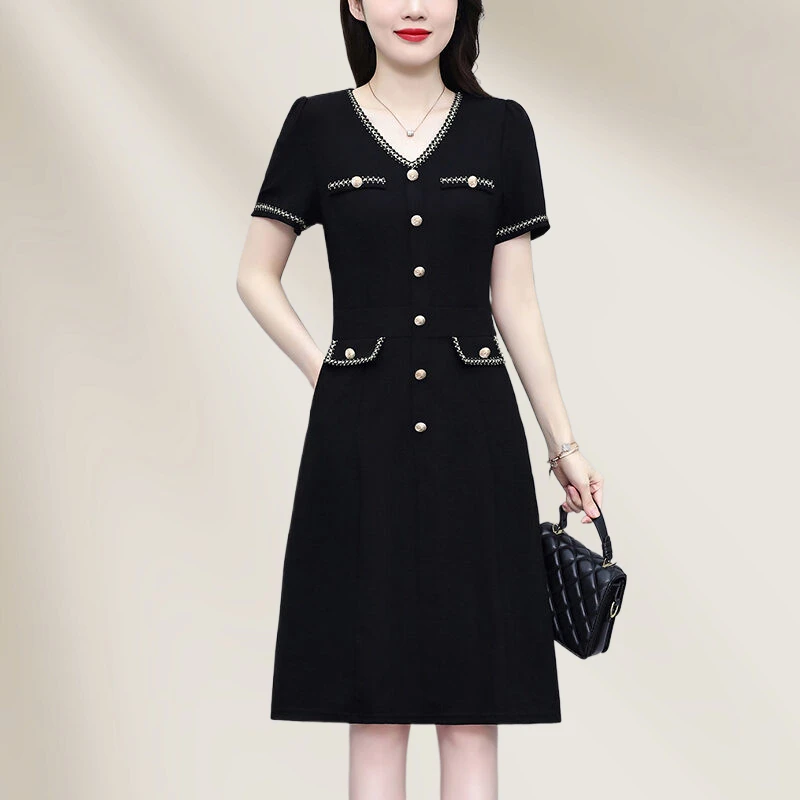 广州十三行连衣裙2025新款爆款夏季大码女装气质显瘦时尚黑色裙子