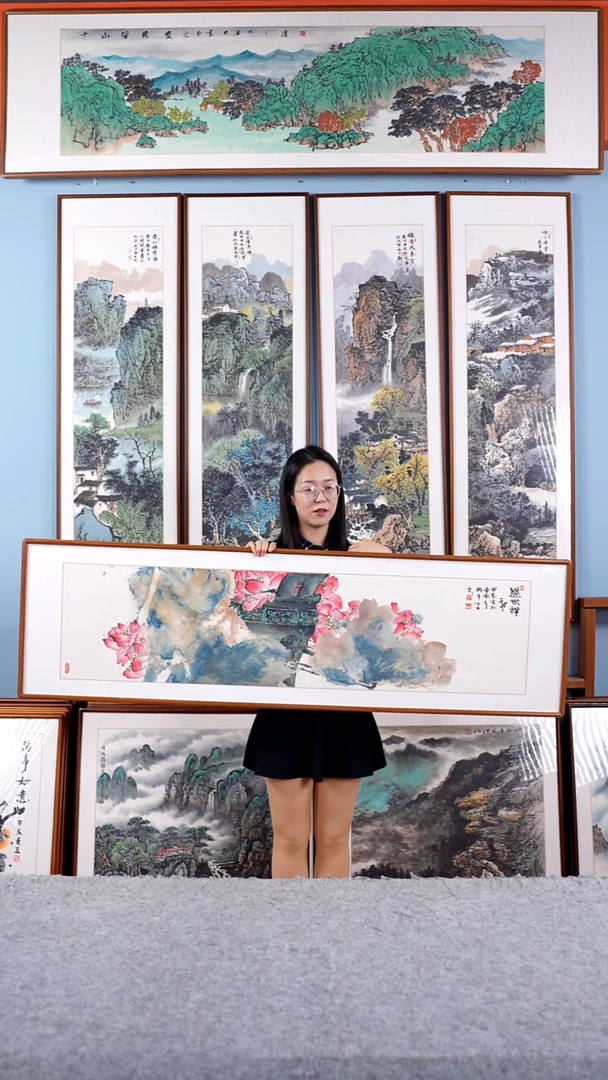 【闪购商品】国画阿里丁《盛世祥和》手绘带框162*47