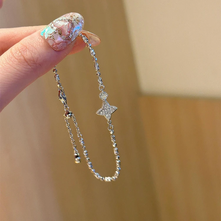 铜合金手链 闪锆四芒星手链女时尚小众设计高级感冷淡风叠戴手饰