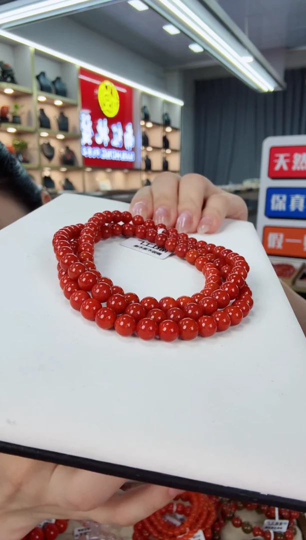 未镶嵌保山典藏级锦红多圈6*南红玛瑙一个/条