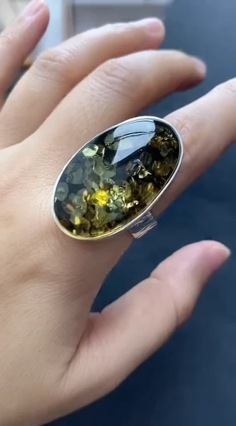 【闪购商品】琥珀裸石银S925镶嵌琥珀戒指