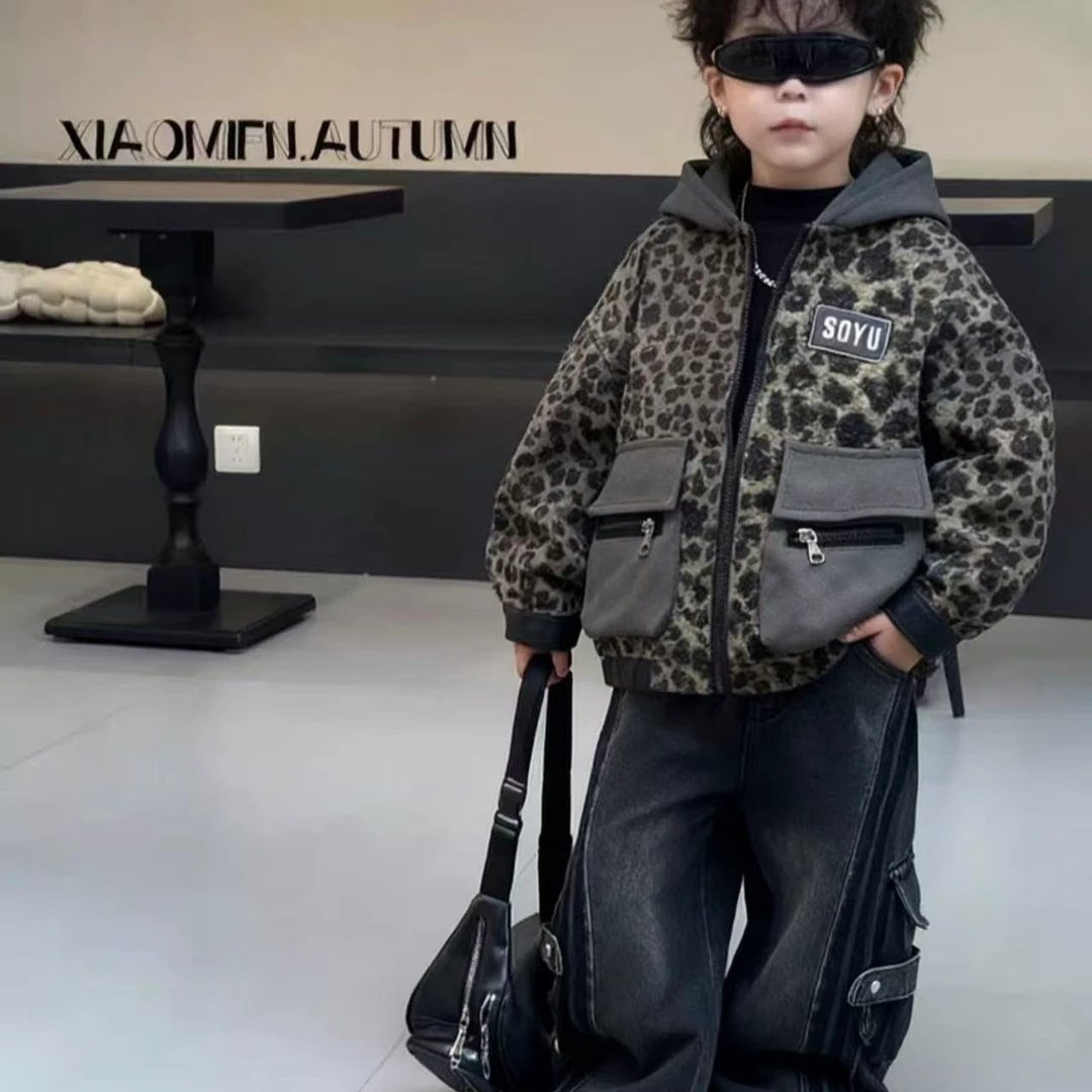 K225儿童豹纹棉服韩版潮流