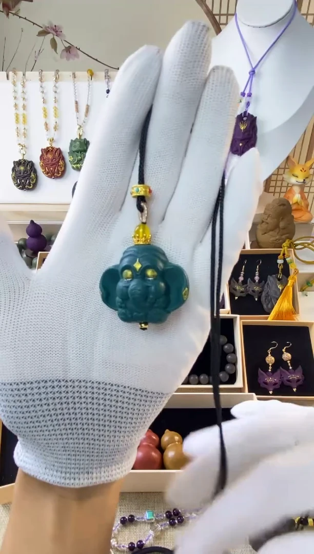 泥塑百花明目香方 描金福福香项链