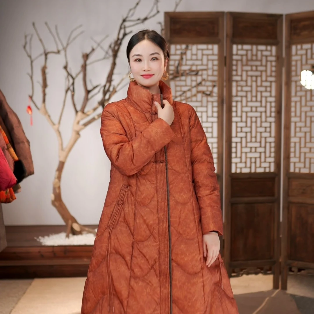 【东方婵韵】新中式气质时尚长款冬季保暖90鹅绒服羽绒服DFCY28256