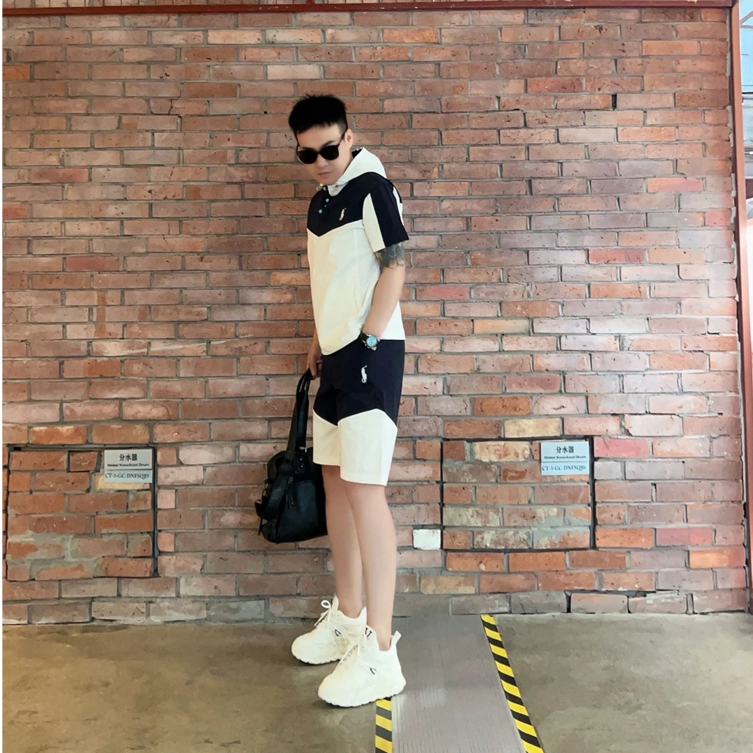 25夏季男士新款休闲套装小众轻奢连帽时尚百搭柔软透气舒适情侣款