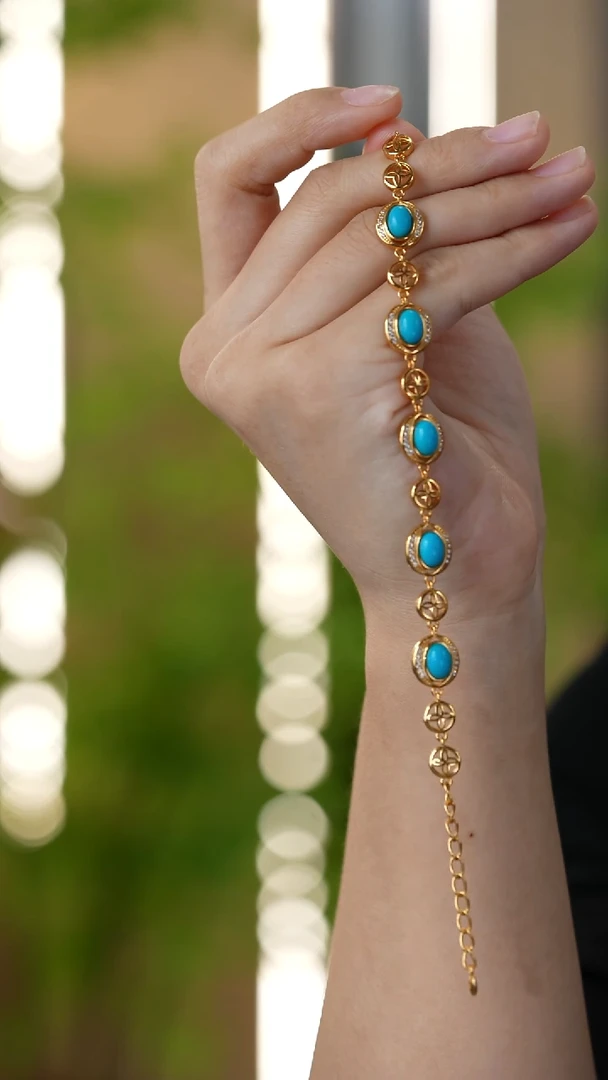 银S925镀金镶嵌绿松石手链秒拍号59