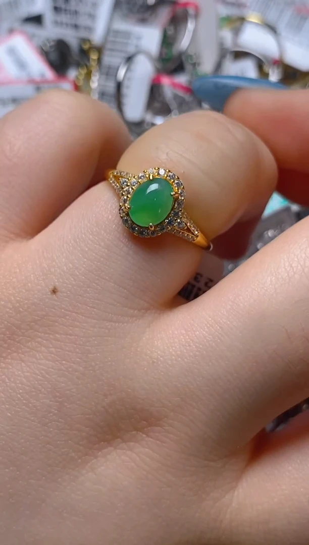 银S925镶嵌戒指翡翠百内无证书