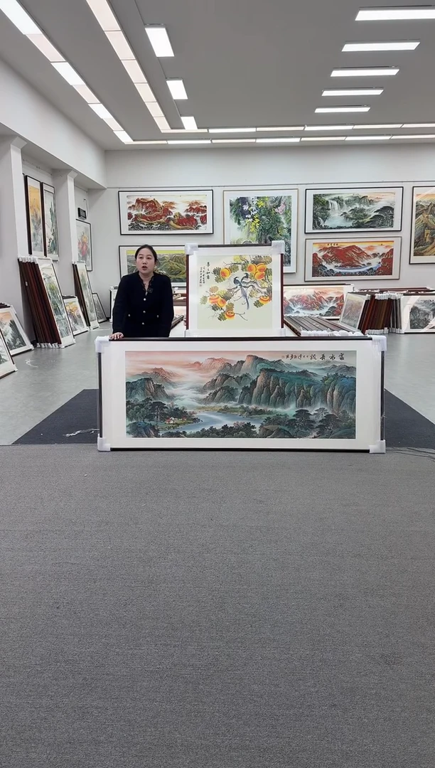 国画手绘 富水长流 219*88