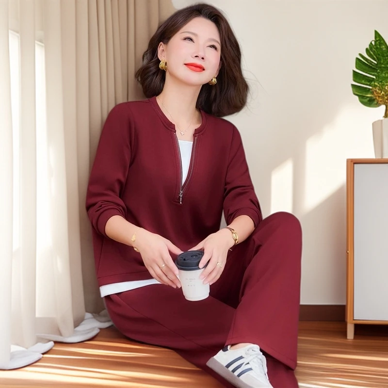 中年运动套装女春秋2025新款妈妈秋装长袖卫衣长裤跑步休闲两件套