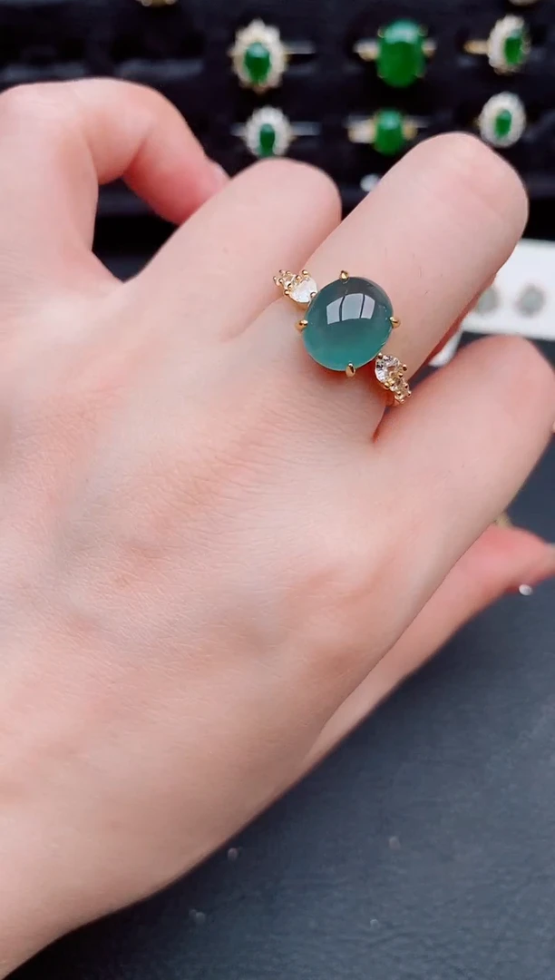 翡翠戒指银S925镶嵌天然a货翡翠373