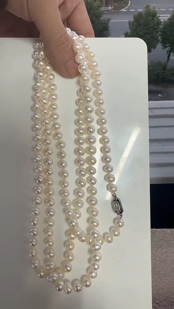 毛衣链银S925镶嵌淡水珍珠120cm珍珠毛衣链7-8 mm
