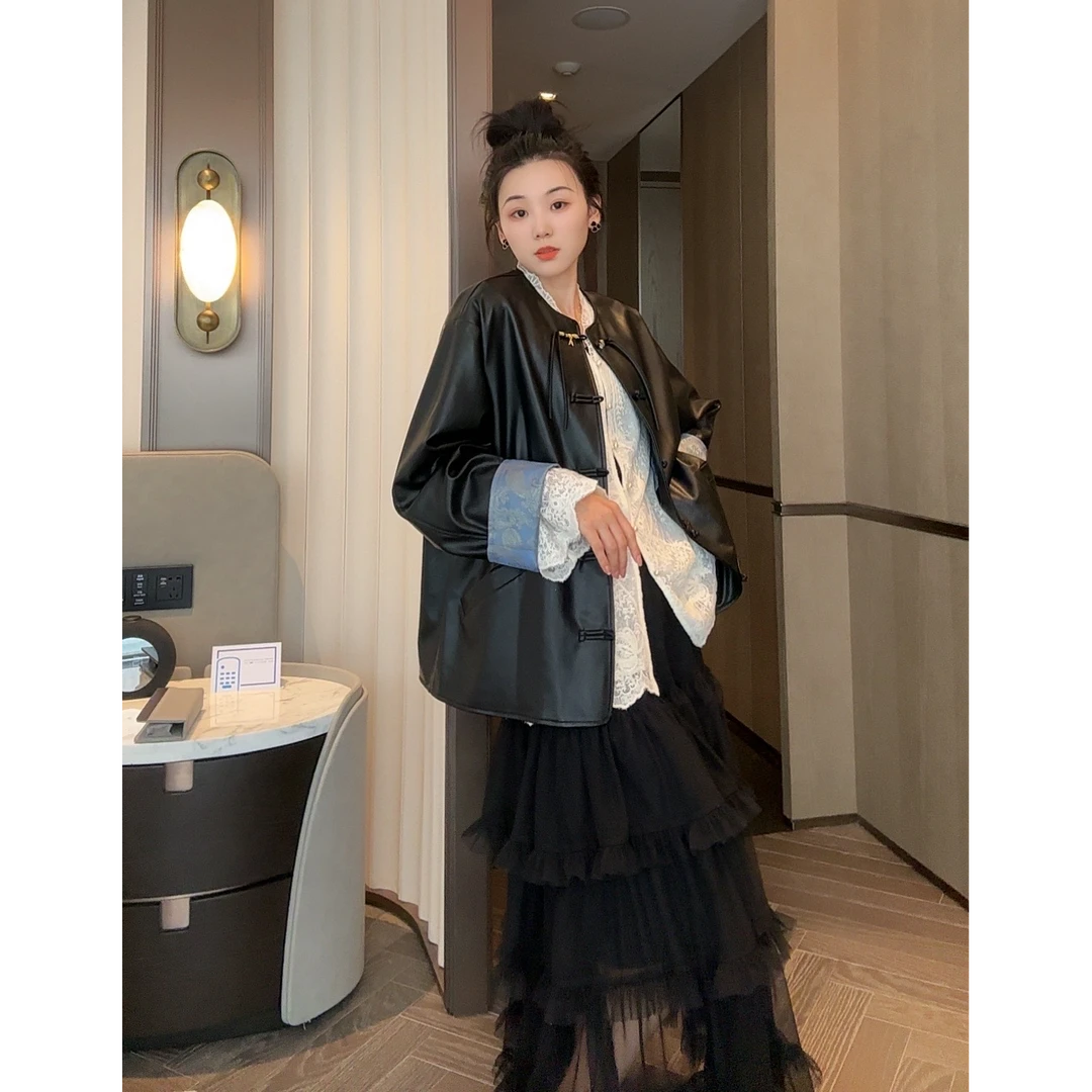 新中式黑色皮衣外套2025春季新款设计感休闲PU夹克