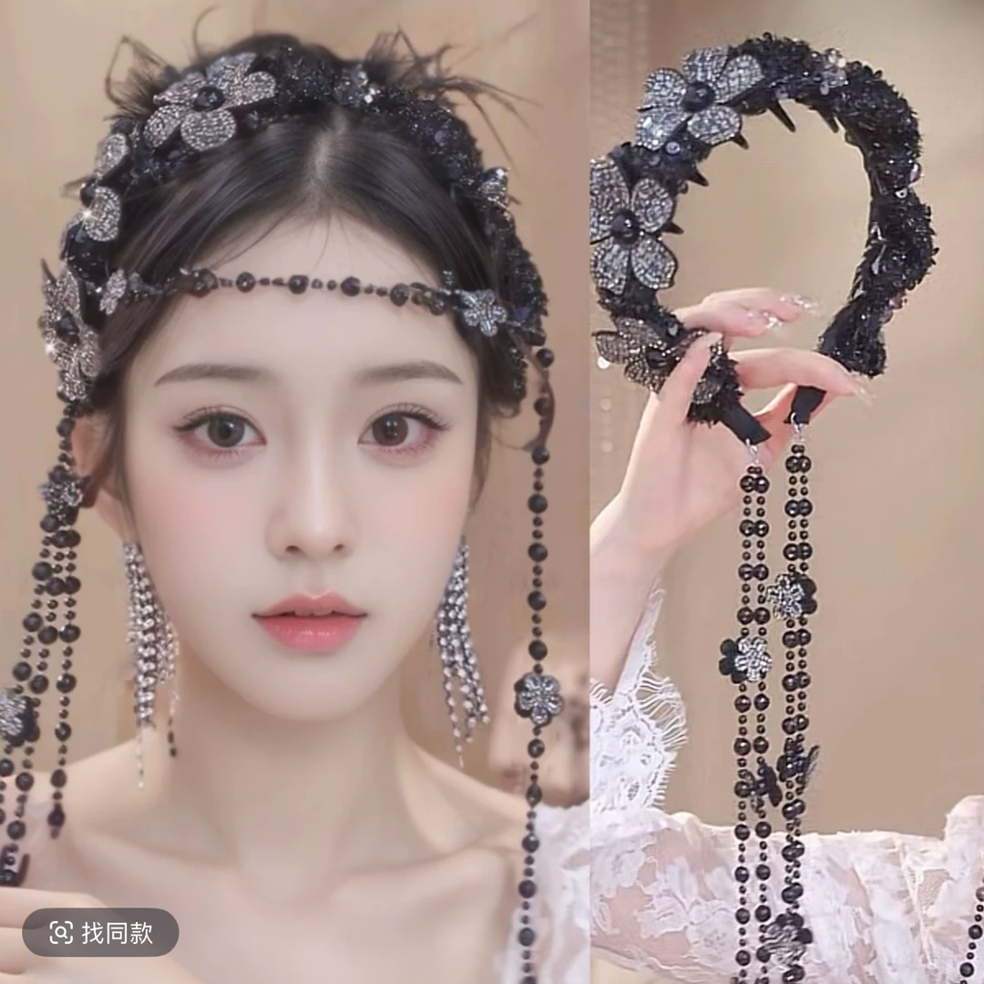 新款【璀璨发箍】流苏可拆卸复古休闲风原创设计增高颅顶百搭发箍