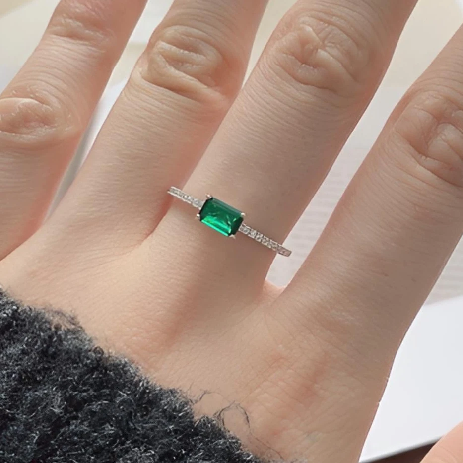 Luminora-沃顿绿色戒指小方糖气质女士L1227