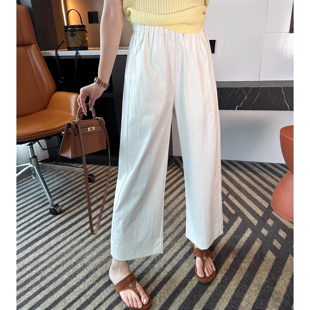 超薄空气感阔腿九分奶奶裤女夏季新款小个子宽松显瘦直筒休闲裤子